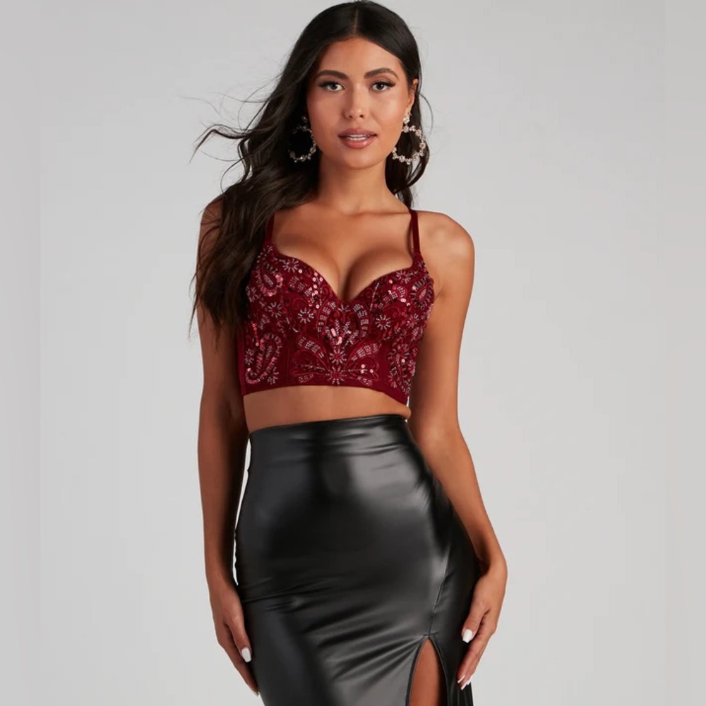 Windsor Sexy Beautiful Beaded Cropped Bustier with Padded Bras NWT